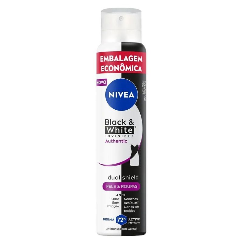 desodorante antitranspirante aerosol nivea black & white authentic 200ml