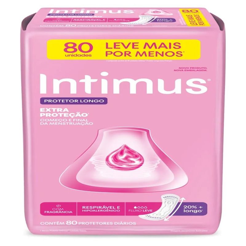 protetor diário intimus protetor longo 80 unidades