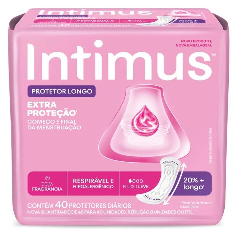 protetor diário intimus protetor longo 40 unidades