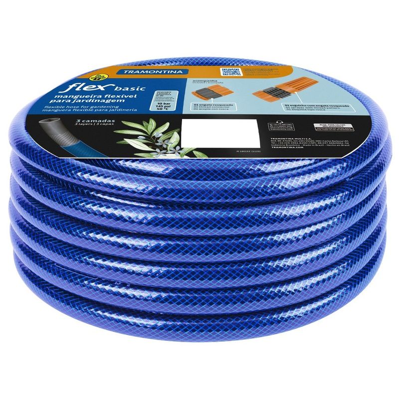 mangueira para jardim tramontina 15 metros pvc 3 camadas com esguicho regulável azul 79157150