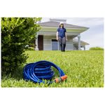 mangueira para jardim tramontina 25 metros pvc 3 camadas com esguicho regulável azul 79157250