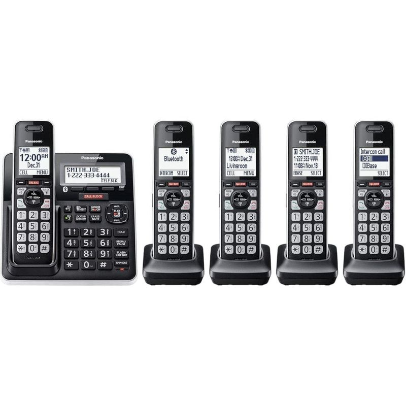 telefone sem fio panasonic 5 peças (base principal + 4 monofones) preto a-bi