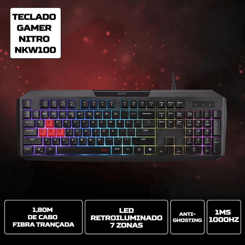 teclado gamer acer nitro nkw100 rgb usb preto gp.kbd11.05f750 (mp)
