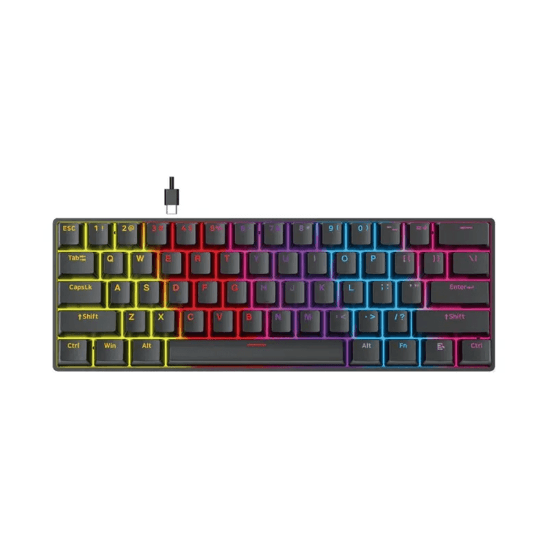 teclado gamer mecânico fantech atom61 mk211 60% rgb switch red preto (mp)
