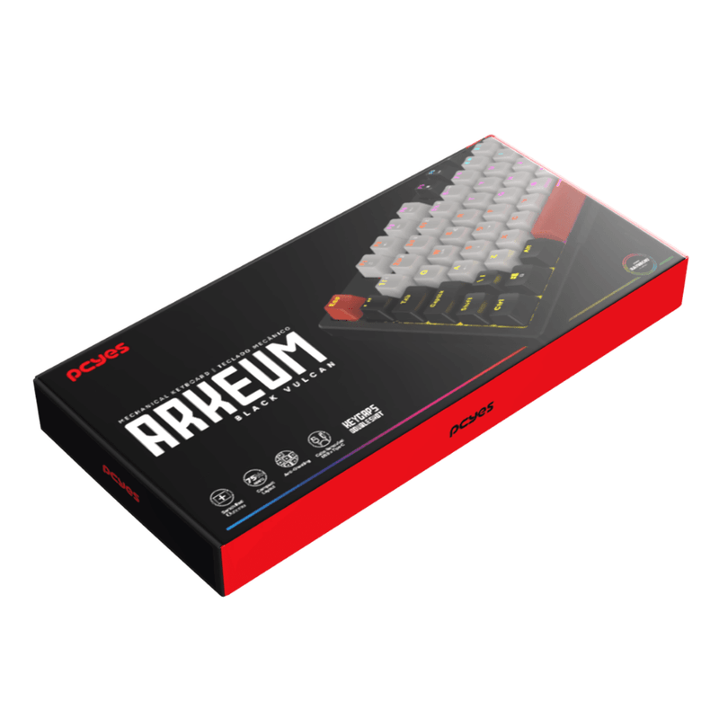 teclado gamer mecânico pcyes arkeum 75% black vulcan switch red akbv75rbr (mp)