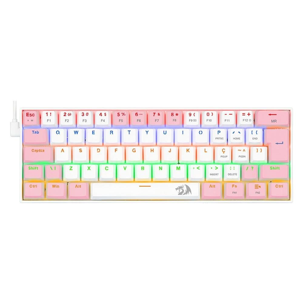 Teclado Gamer Mecânico Redragon Lakshmi K606PW-R RGB Switch Brown Branco Rosa (MP)