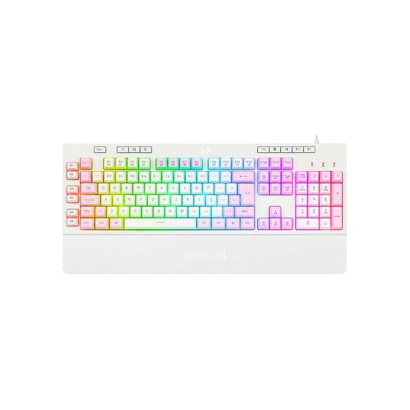 teclado gamer membrana redragon shiva rgb k512wp rosa e branco (mp)