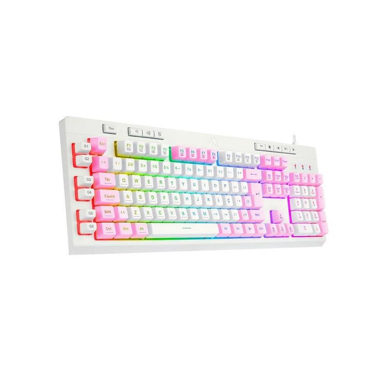teclado gamer membrana redragon shiva rgb k512wp rosa e branco (mp)