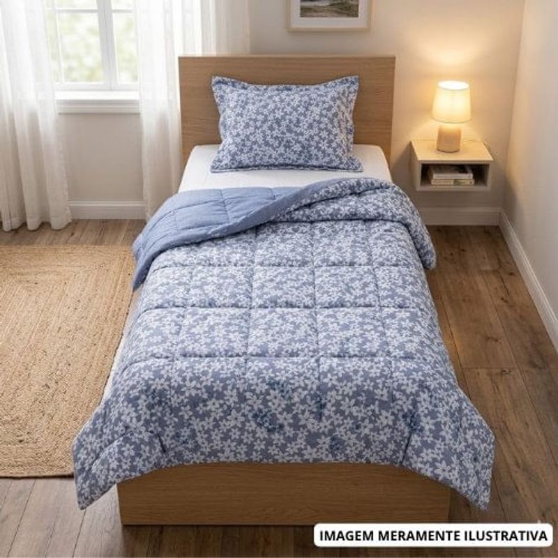 jogo de cama solteiro 2 peças buddemeyer lírium 160x240cm azul (mp)
