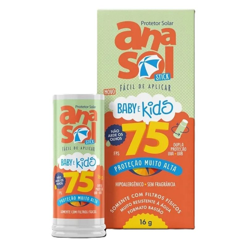 protetor solar anasol stick baby e kids fps75 16g