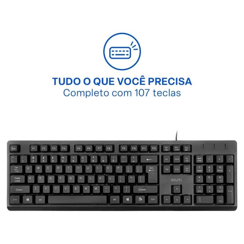 kit teclado e mouse com fio multi cf600 usb preto tc609 (mp)