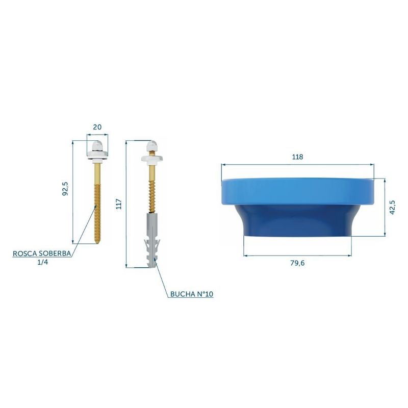 anel de vedação para vaso sanitário blukit com guia e kit fixador bucha n.10 (mp)