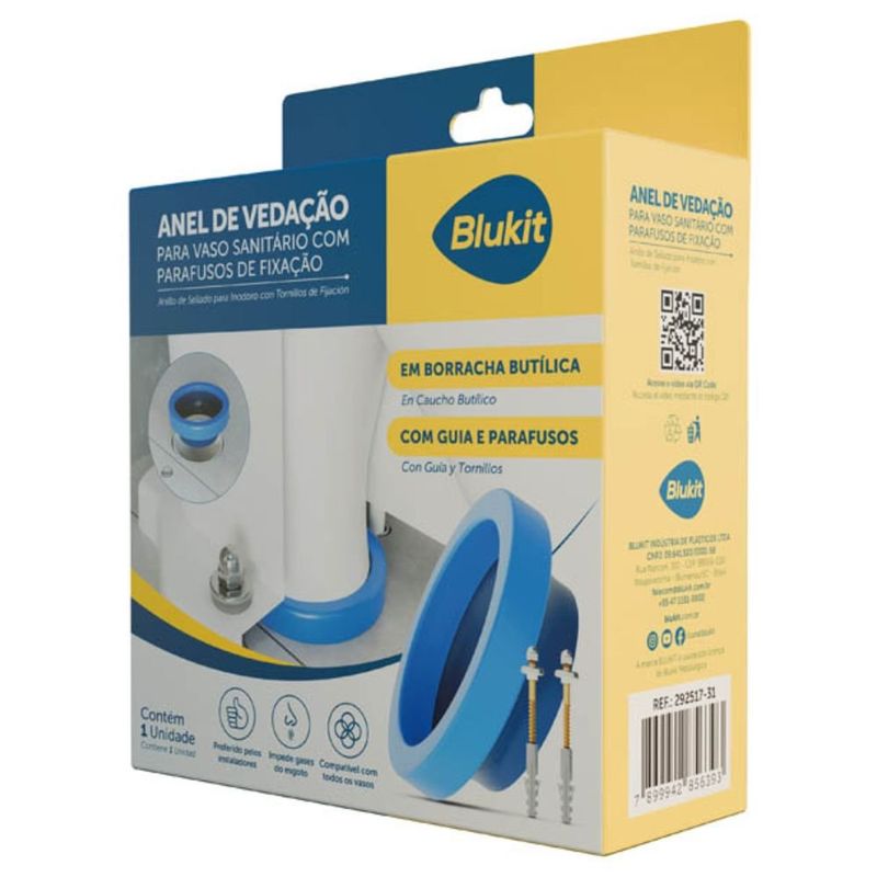 anel de vedação para vaso sanitário blukit com guia e kit fixador bucha n.10 (mp)