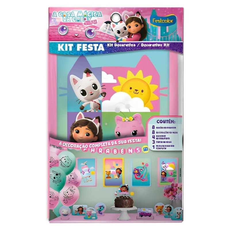 kit festa festcolor casa mágica da gabby 24 peças 113940 (mp)
