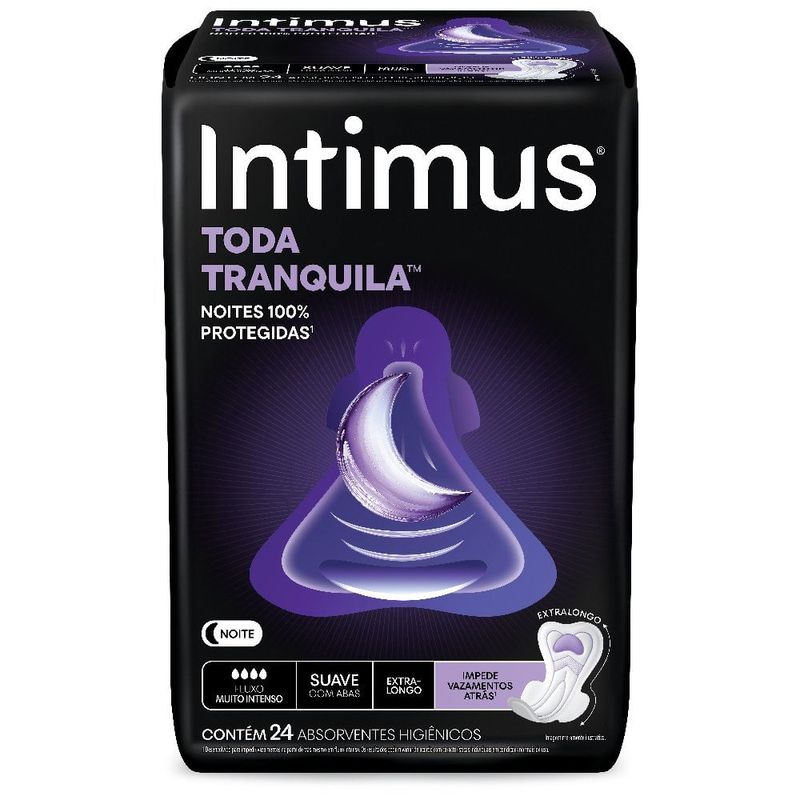absorvente intimus toda tranquila noturno suave com abas 24 unidades