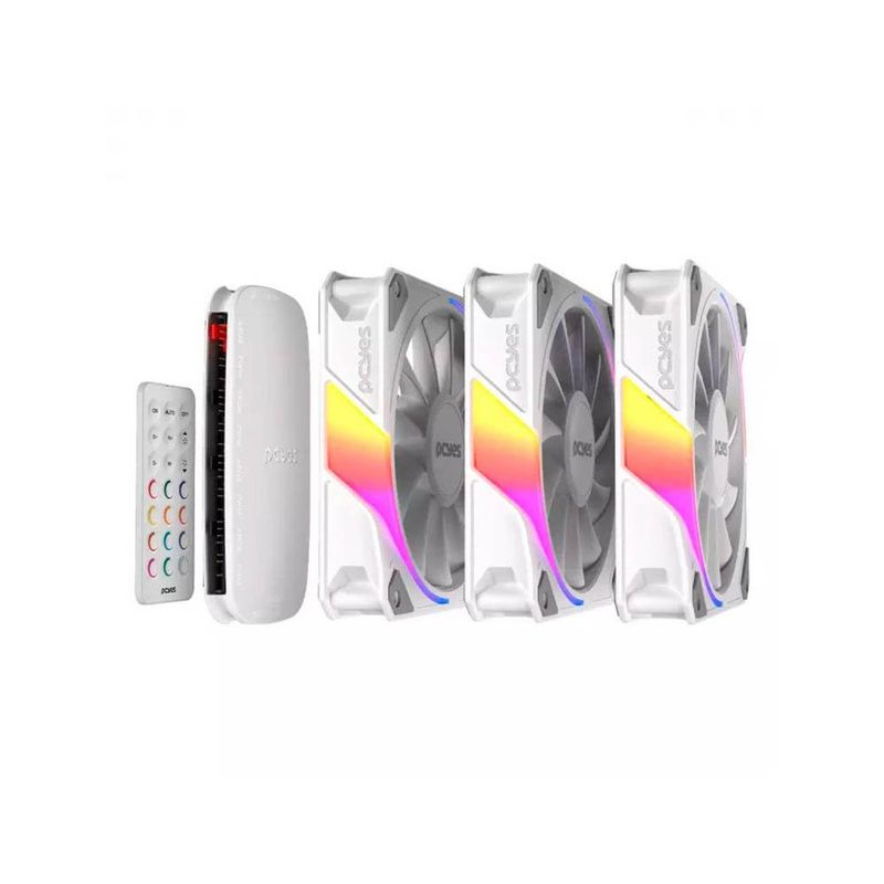 kit 3 cooler fan pcyes sangue frio 3 argb 120mm com controlador branco (mp)