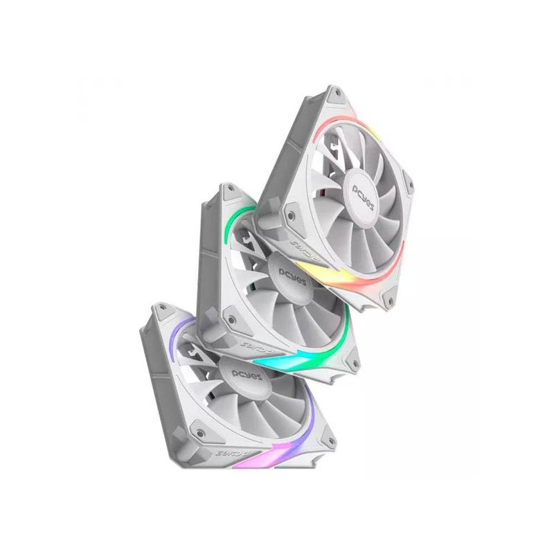 kit 3 cooler fan pcyes sangue frio 3 argb 120mm com controlador branco (mp)
