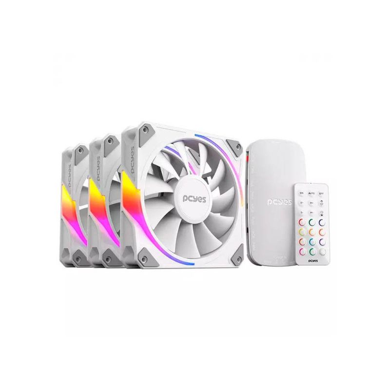 kit 3 cooler fan pcyes sangue frio 3 argb 120mm com controlador branco (mp)