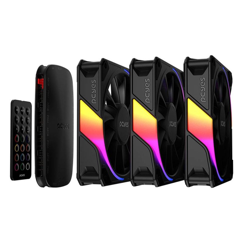kit 3 cooler fan pcyes sangue frio 3 argb black vulcan 120mm (mp)