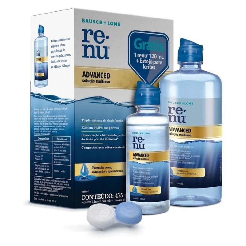 kit renu advanced 355ml + 120ml + estojo para lente de contato bausch & lomb