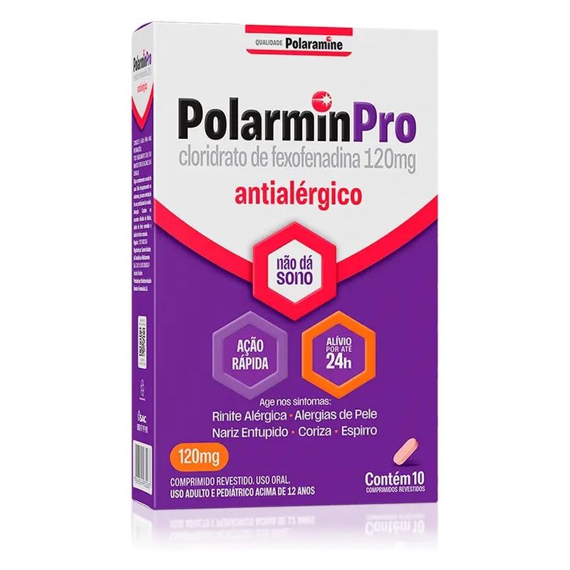 polarminpro cloridrato de fexofenadina 120mg 10 comprimidos revestidos hypera