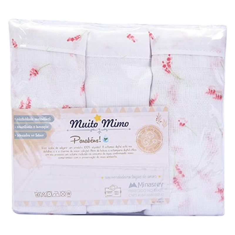 kit fralda de pano minasrey 3 peças coelho rosa (mp)