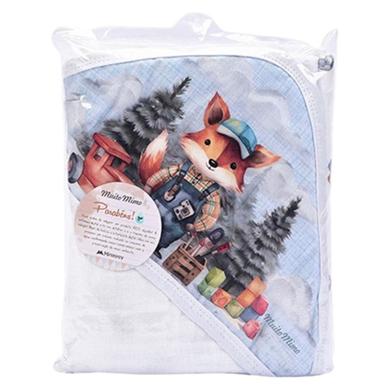 toalha de banho minasrey soft com capuz raposa branco (mp)