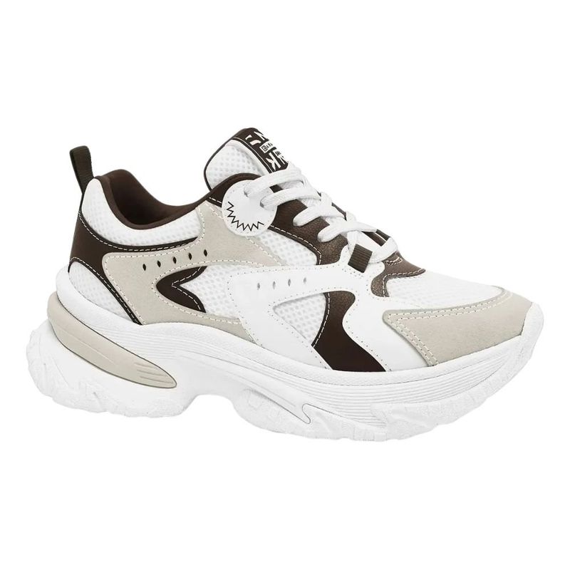 tênis casual feminino n°36 ramarim camurça plus branco e marrom (mp)