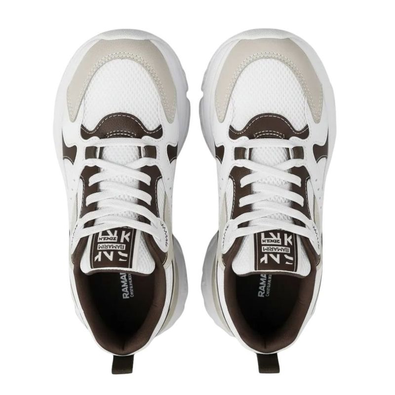 tênis casual feminino n°36 ramarim camurça plus branco e marrom (mp)