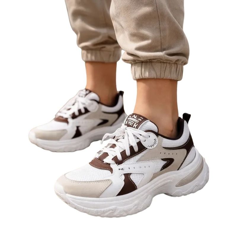 tênis casual feminino n°36 ramarim camurça plus branco e marrom (mp)
