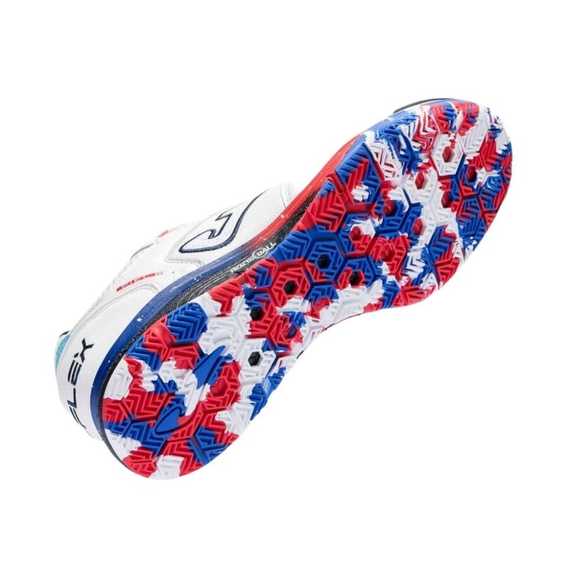 chuteira futsal n°42 joma top flex rebound branco e azul (mp)
