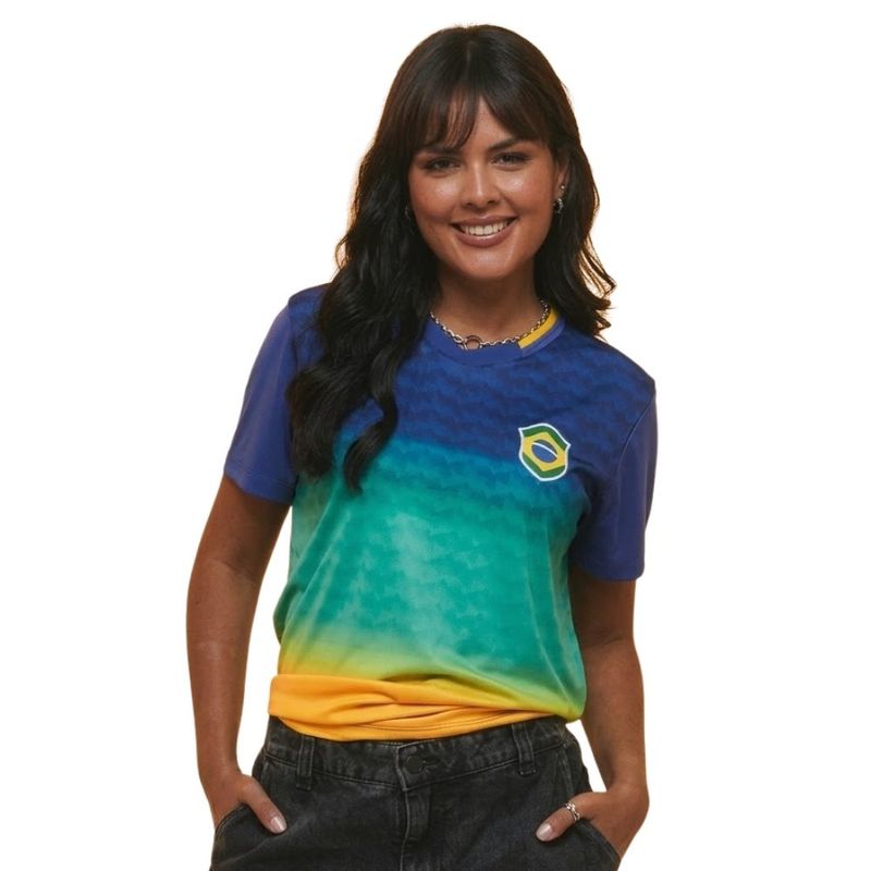 camisa do brasil feminina p braziline samba azul e amarelo (mp)