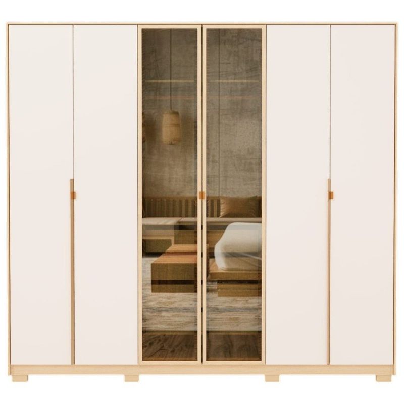 roupeiro 6 portas e 4 gavetas baumon itacoatiara com espelho reflecta carvalho nature com off white ph 1817