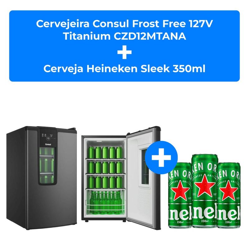 kit cervejeira consul czd12mtana+ 4 packs cerveja heineken sleek 350ml