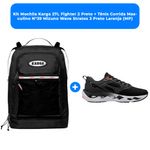 kit mochila karga 27l fighter 2 preto + tênis corrida masculino n°39 mizuno wave stratos 3 preto laranja (mp)
