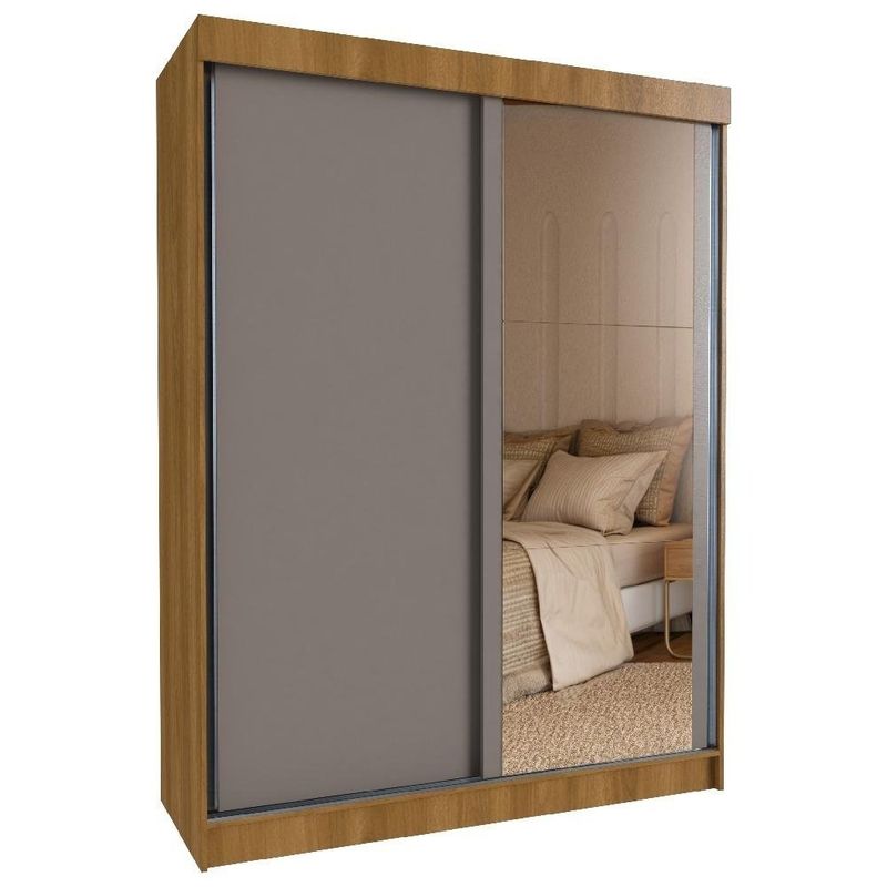 guarda-roupa 2 portas 4 gavetas delicatto genova com espelho carvalho e fumê (mp)