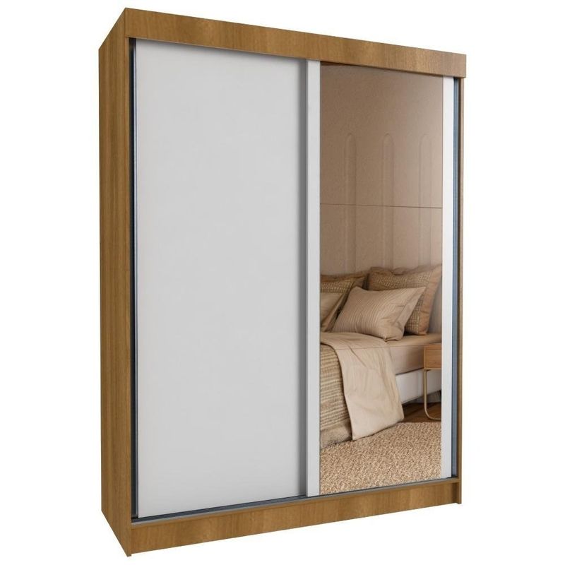 guarda-roupa 2 portas 4 gavetas delicatto genova com espelho carvalho e branco (mp)
