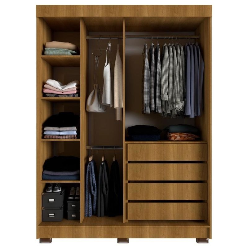 guarda-roupa 2 portas 4 gavetas delicatto genova com espelho carvalho e branco (mp)