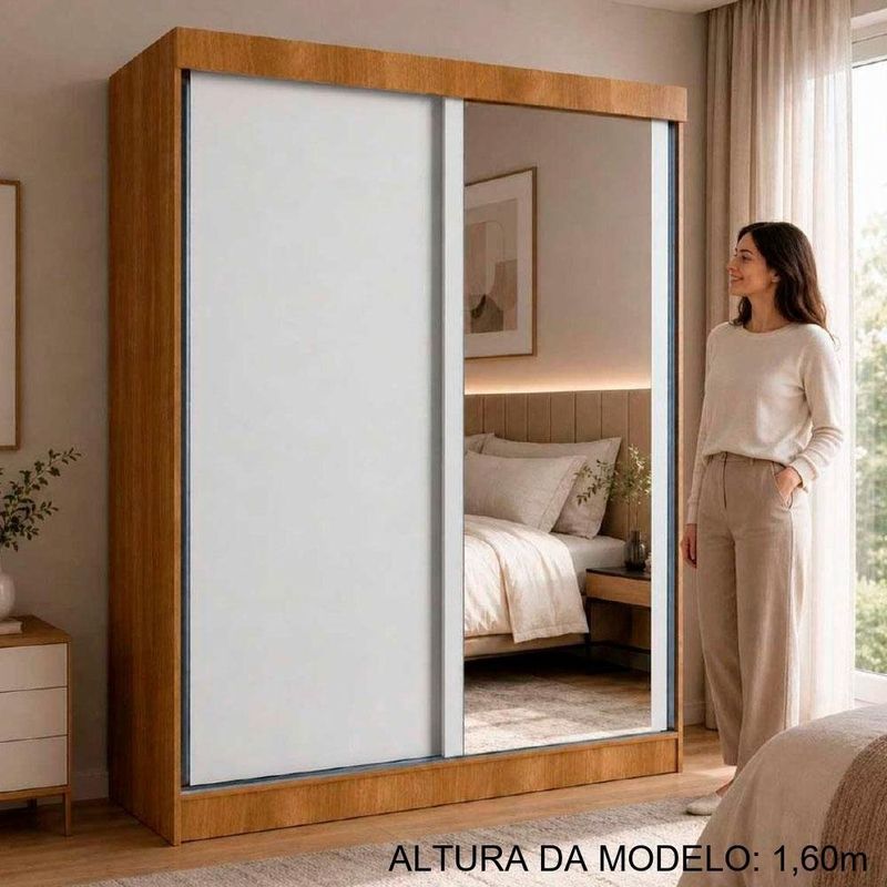 guarda-roupa 2 portas 4 gavetas delicatto genova com espelho carvalho e branco (mp)