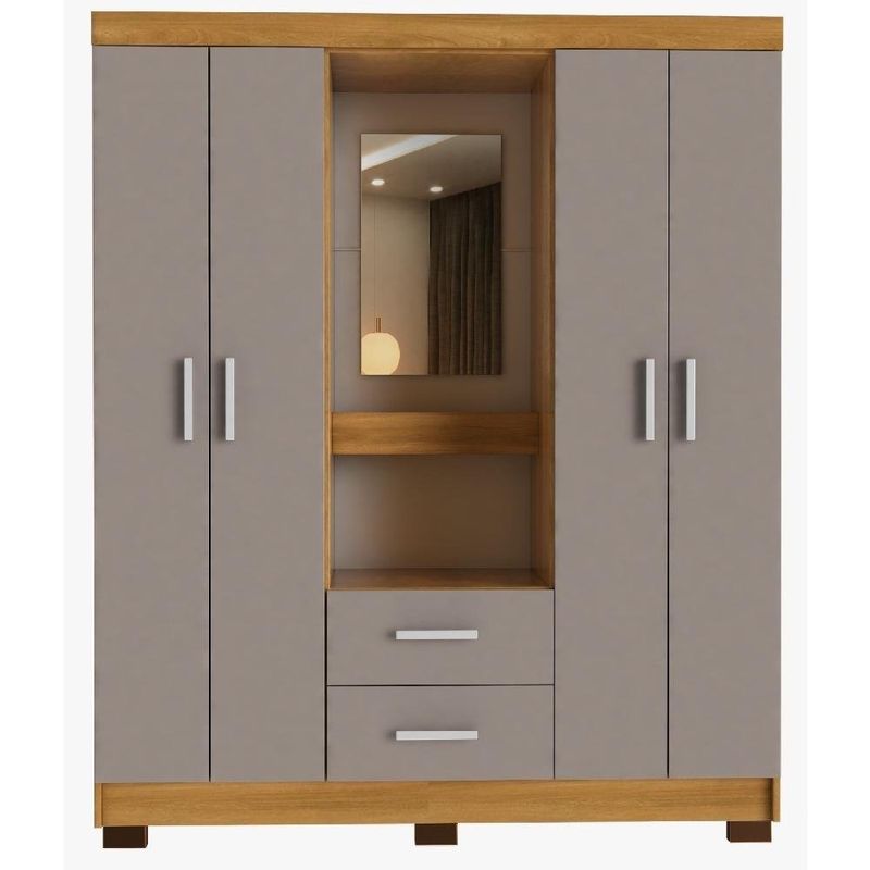 guarda-roupa 4 portas 2 gavetas delicatto capela penteadeira com espelho carvalho e fumê (mp)