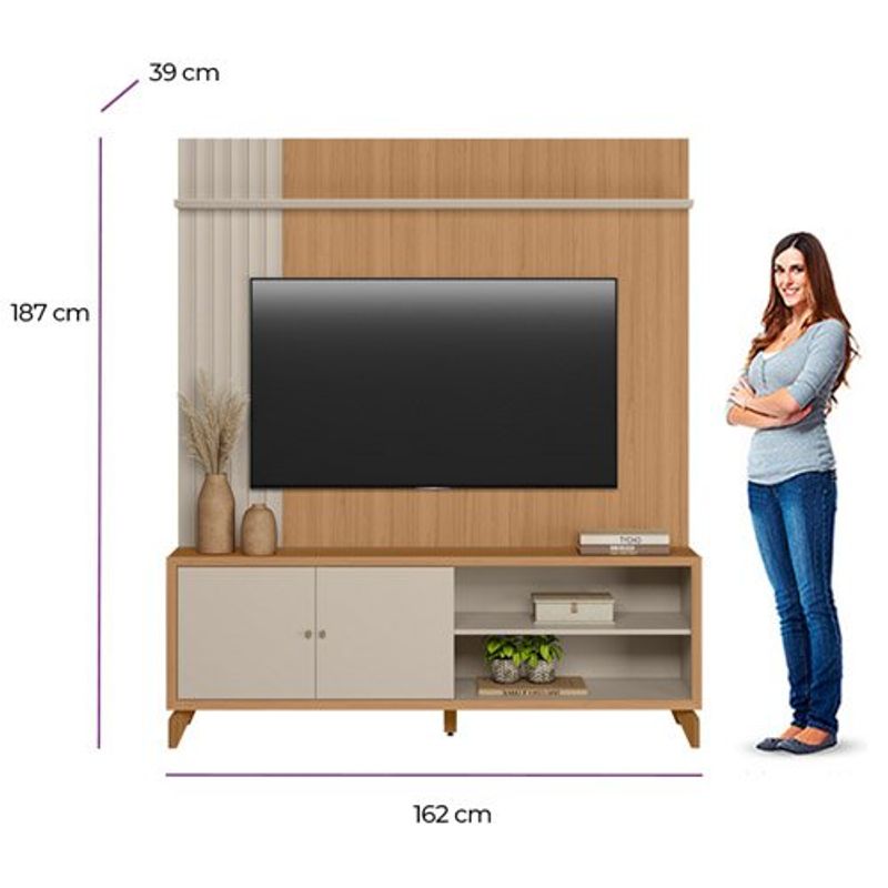 home linea valencia para tv até 65" cor jequitibá com olff white