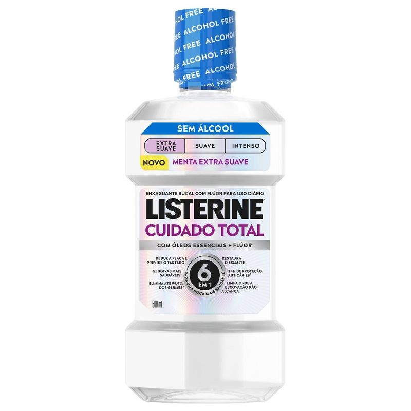 enxaguante antisséptico bucal listerine cuidado total sem álcool 500ml