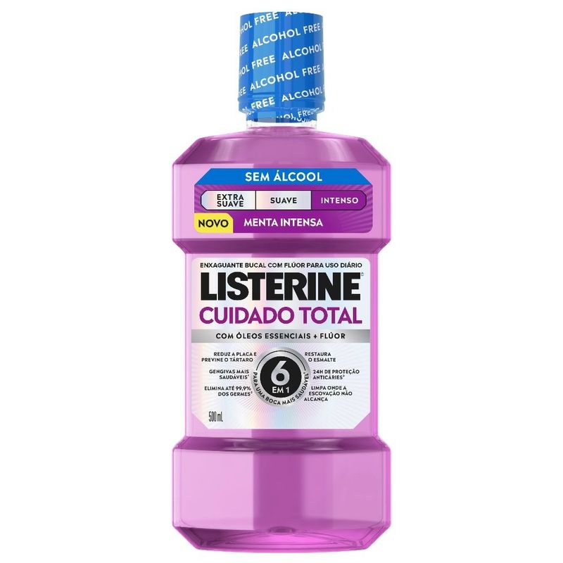enxaguante antisséptico bucal listerine cuidado total refrescância intensa 500ml