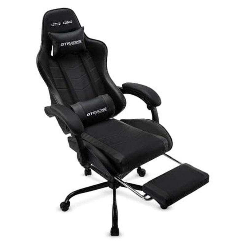 cadeira gamer ergonômica gtracing gtwd-200 com almofadas ajustáveis e apoio para os pés preta w-bi