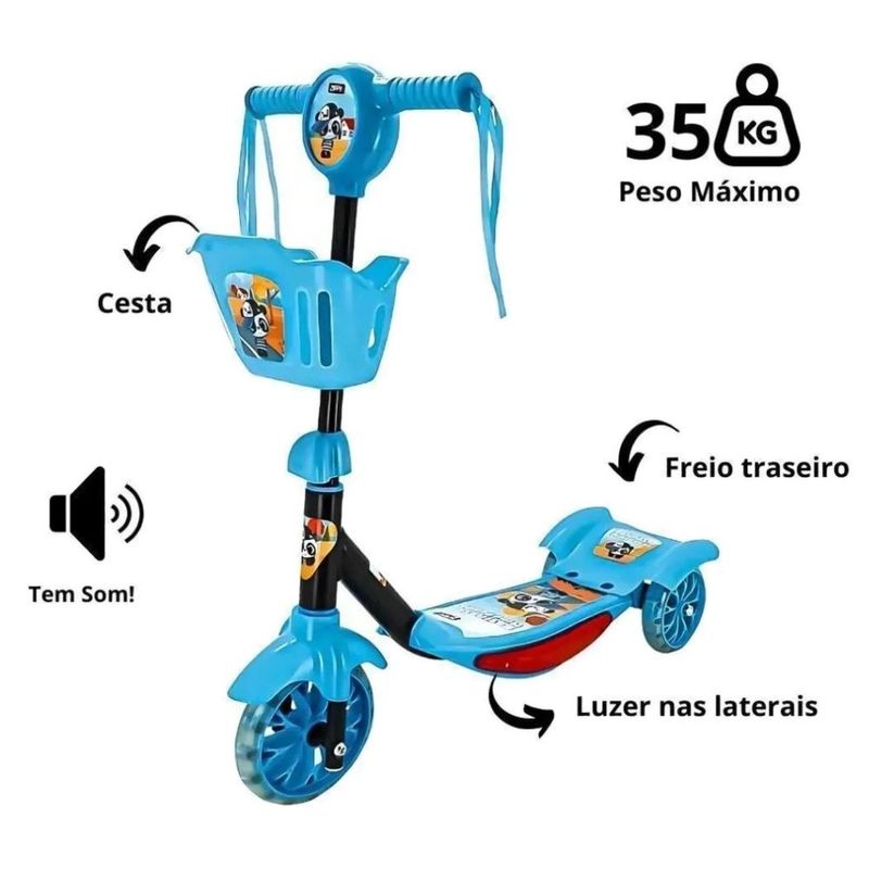 patinete mini panda zippy toys com cesta luz e som 8728
