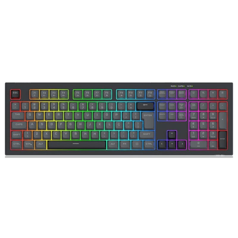teclado gamer membrana redragon crux rgb preto e cinza
