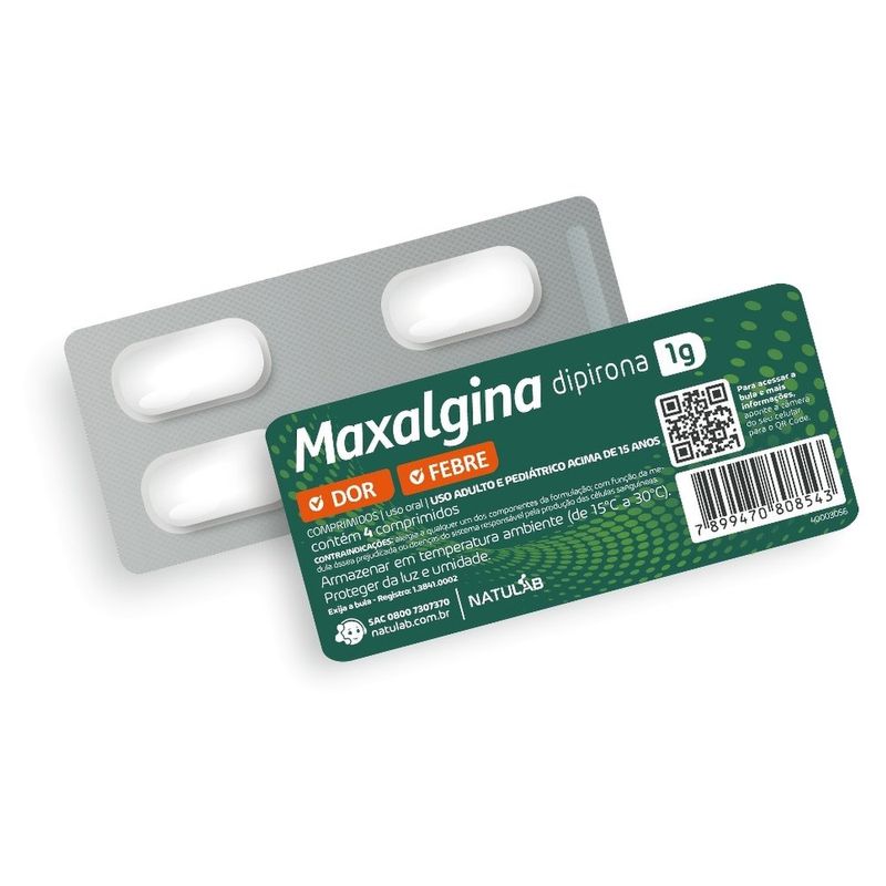 maxalgina dipirona 1g 4 comprimidos natulab