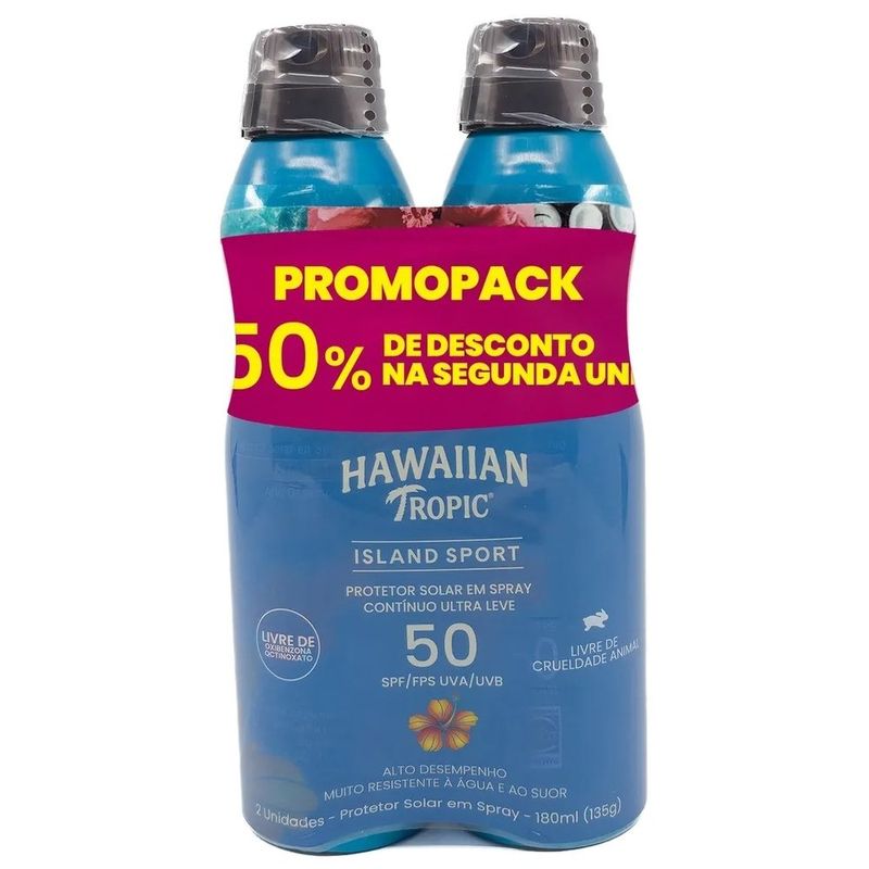 protetor solar spray hawaiian tropic island sport fps50 180ml 2 unidades