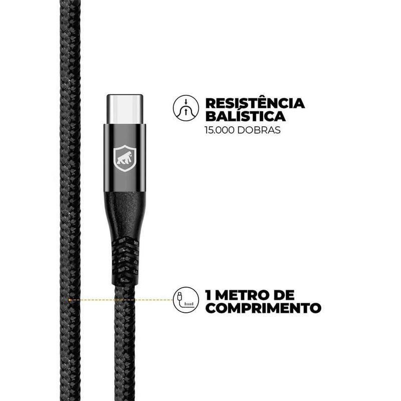 cabo de dados usb tipo c gshield raptor gs-9020 1m preto (mp)