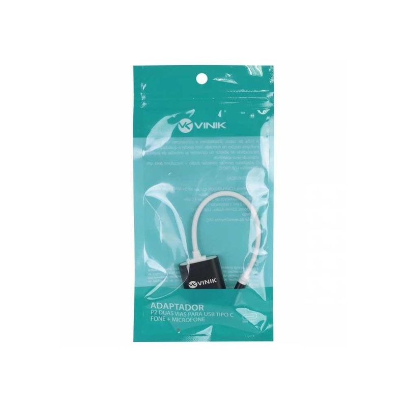 cabo adaptador de som usb tipo c vinik adfmusbtc para fone e microfone (mp)